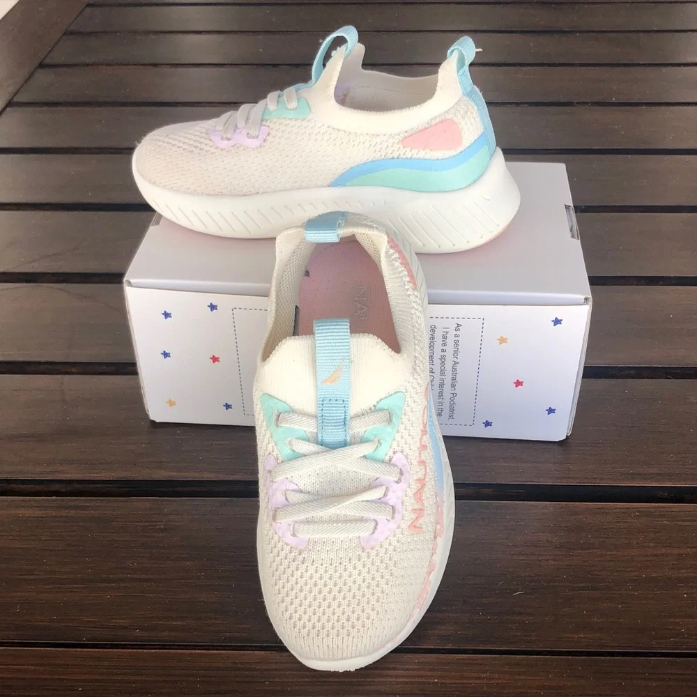 Nautica White Kids Sneakers with Pastel Pink, Purple & Aqua Accents. Size 8 - Picture 6 of 8